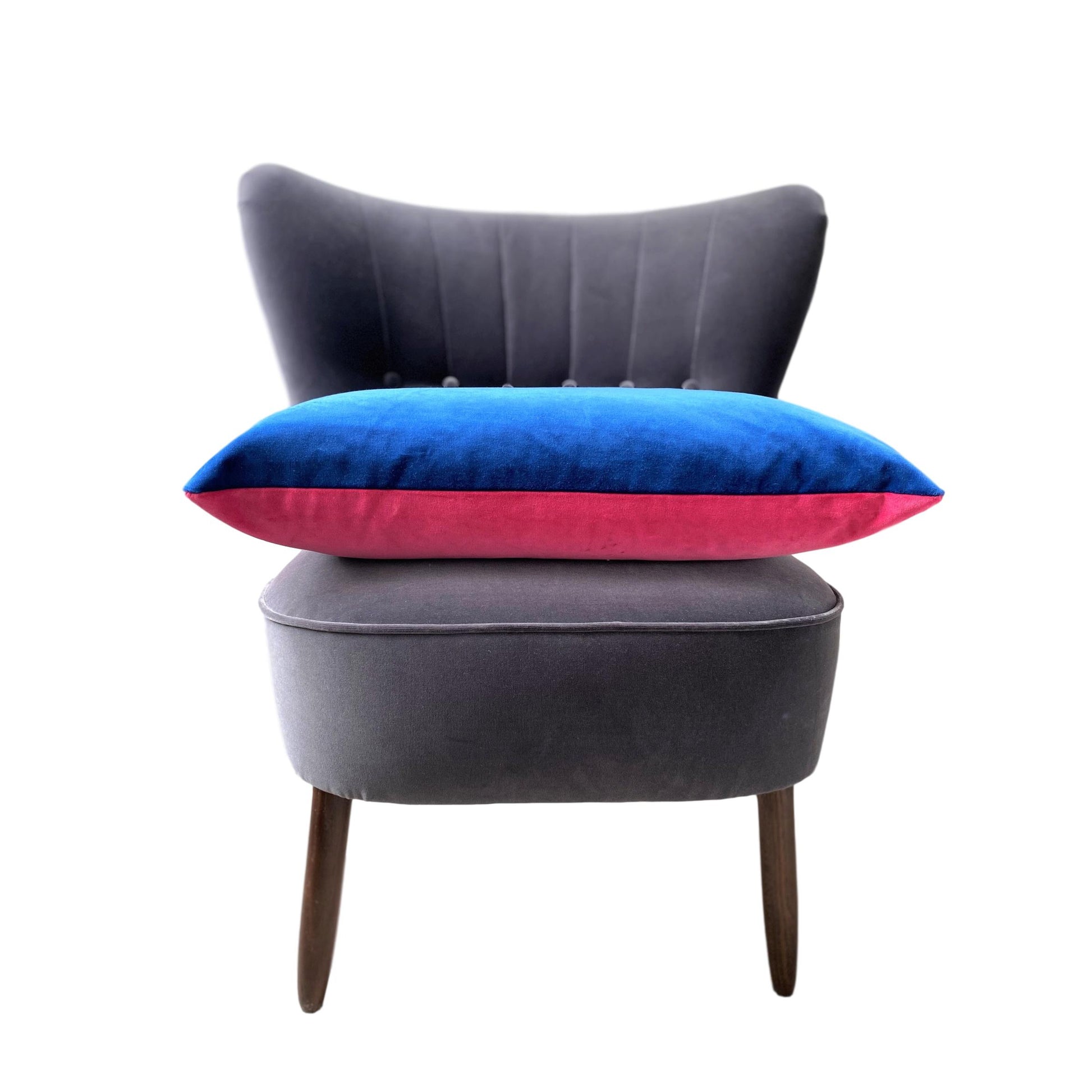 royal blue velvet cushion with bright pink by luxe 39