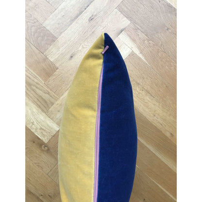 True Blue Velvet Cushion with Mustard Yellow Luxe 39