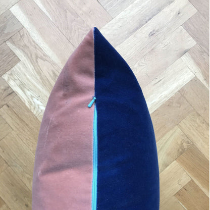 True Blue Velvet Cushion with Blush Pink Luxe 39