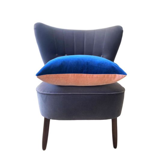 blue cushions uk with a blush velvet reverse