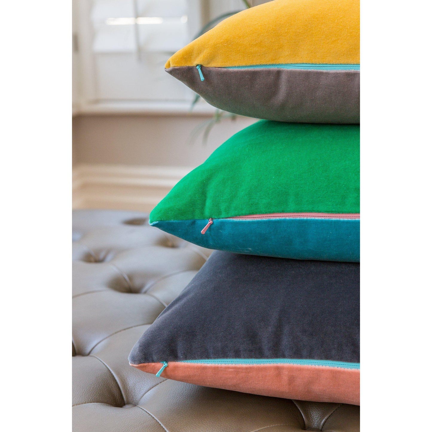 Turquoise Velvet Cushion with Emerald Green Luxe 39