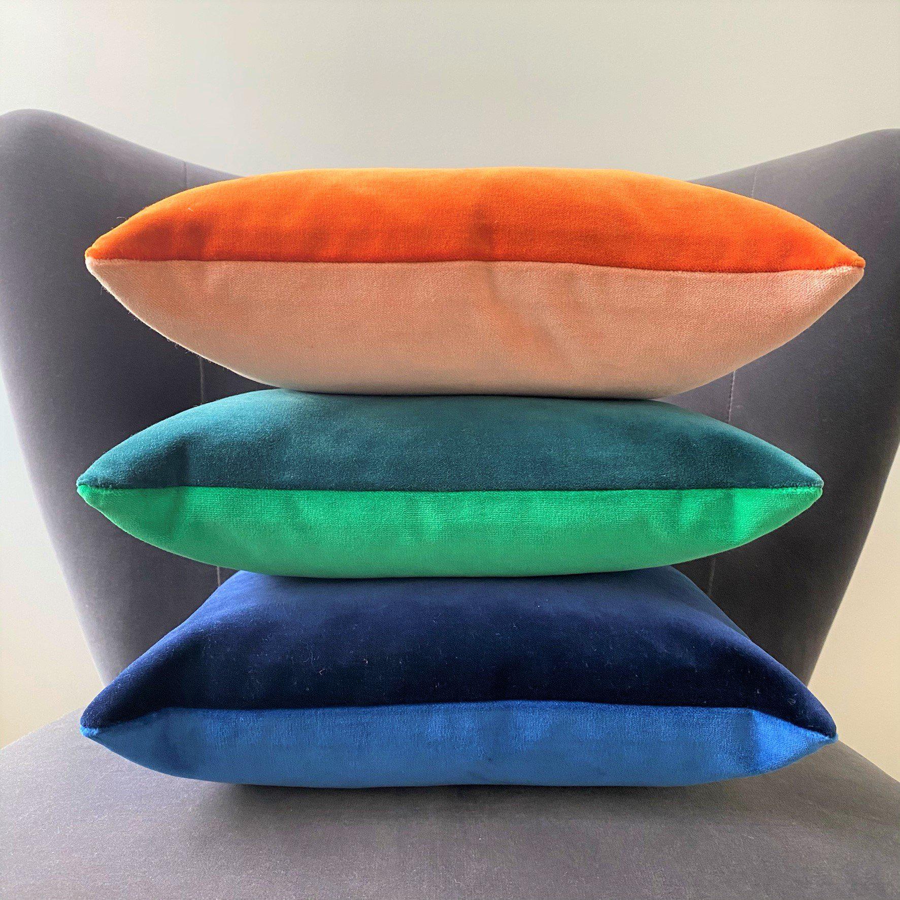 blue velvet cushion cover with other double colour velvet cushions