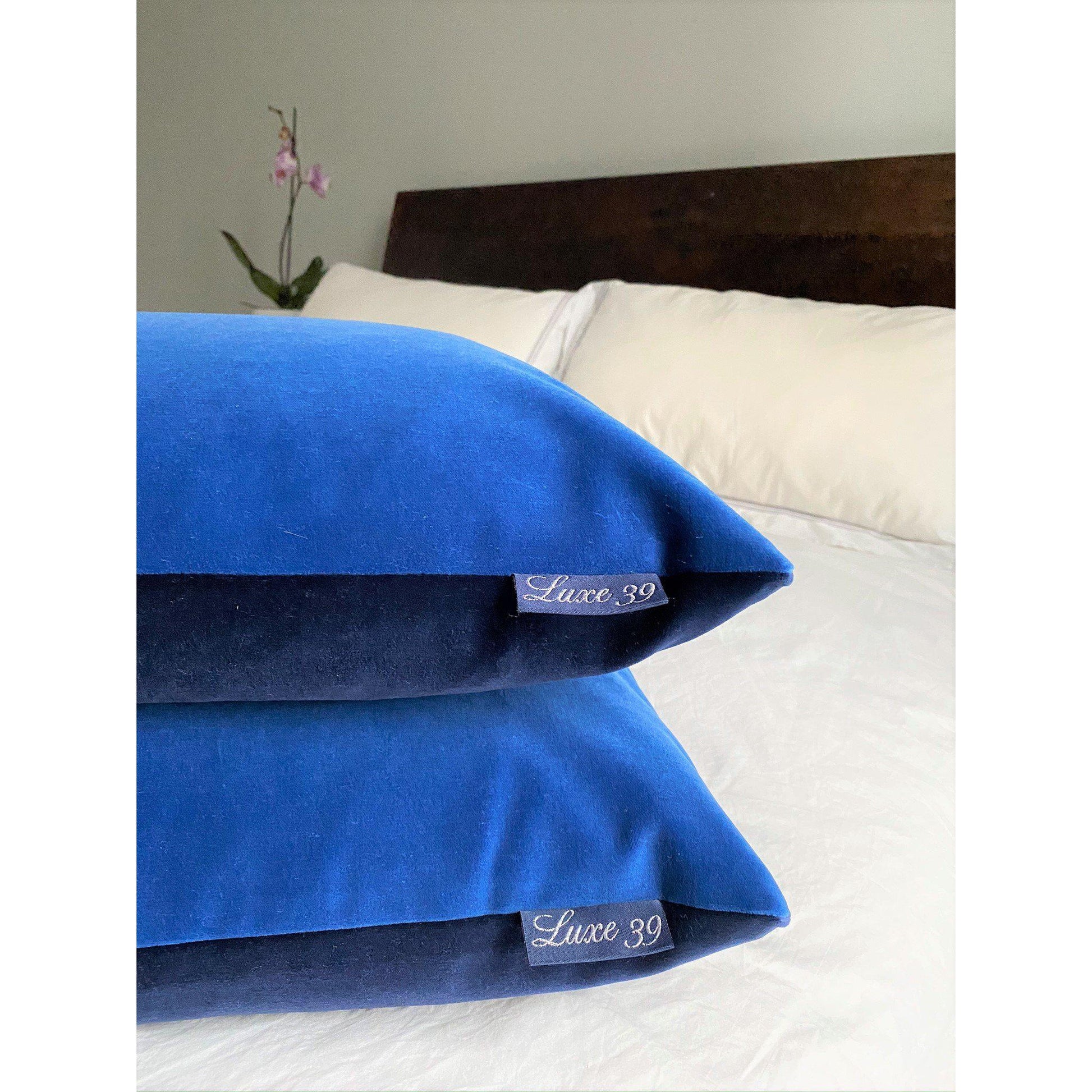royal blue velvet cushion with navy luxe 39