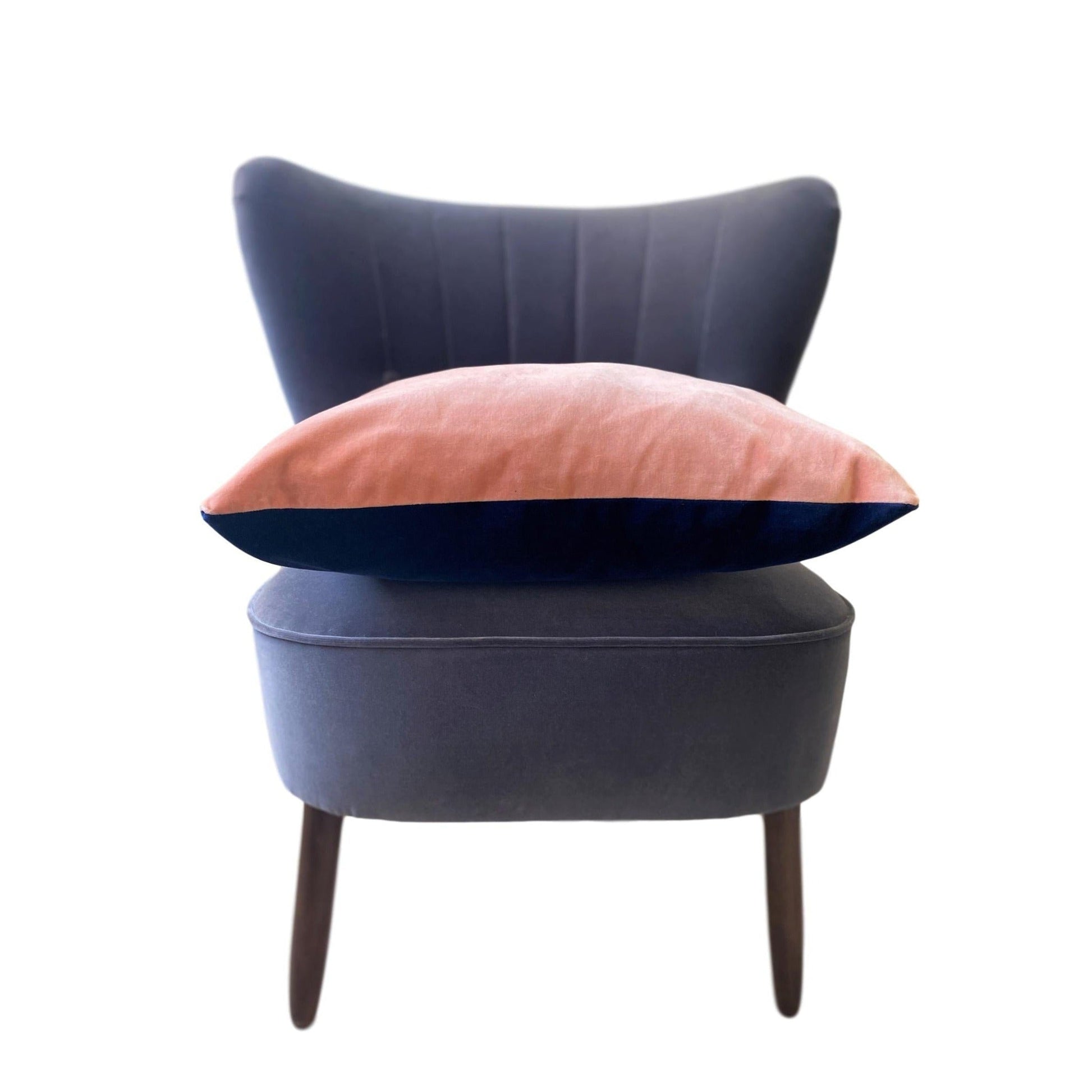 blush pink velvet cushion cover with navy by Luxe 39