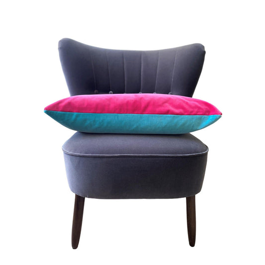 bright pink velvet cushion with turquoise by luxe 39