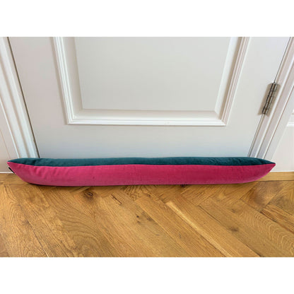 teal velvet draft excluder with bright pink
