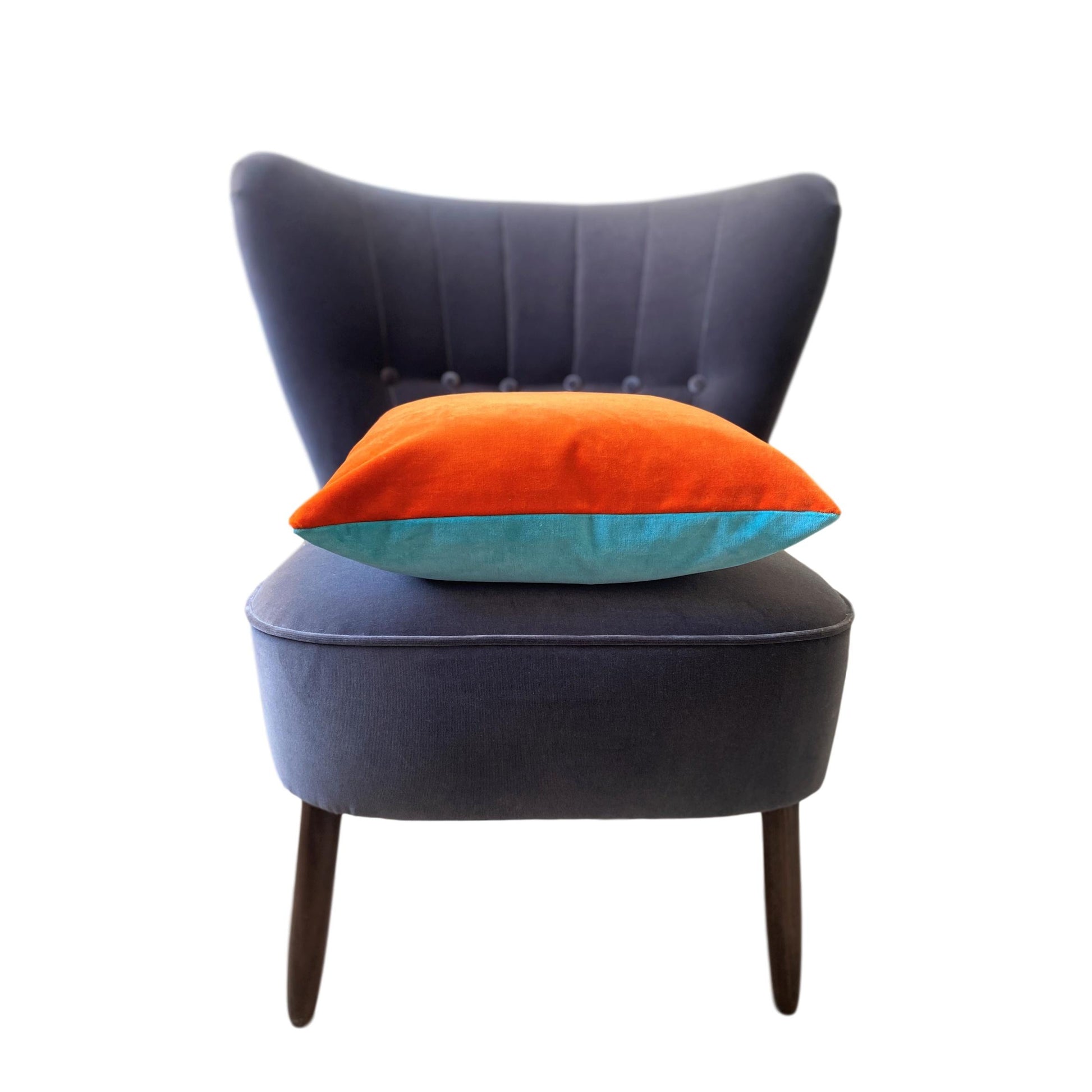 burnt orange velvet cushion with turquoise by luxe 39