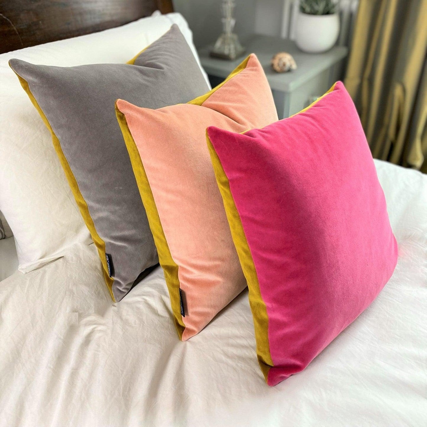 champagne gold cushions with a blush pink reverse by luxe 39