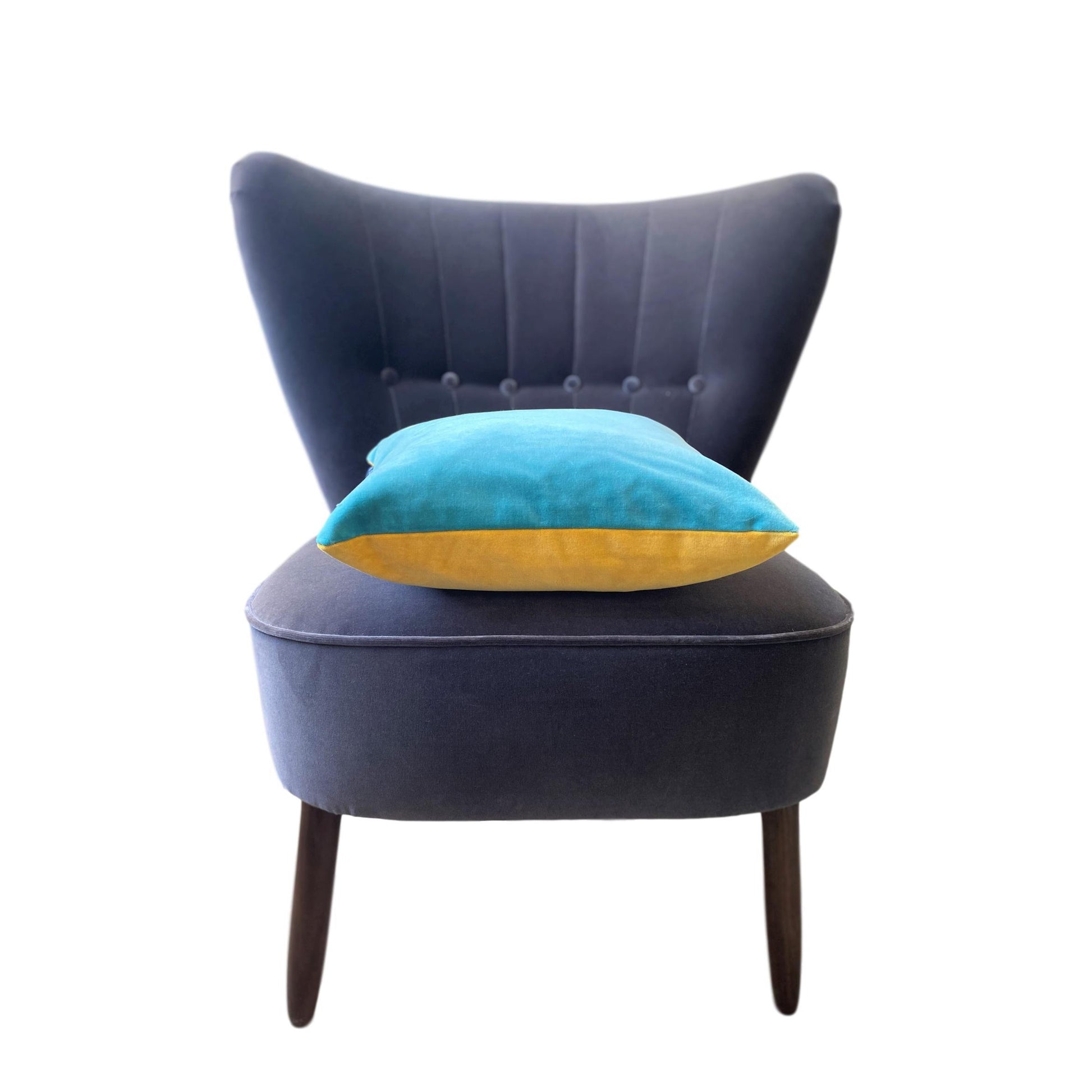 turquoise velvet cushion cover with mustard yellow by Luxe 39