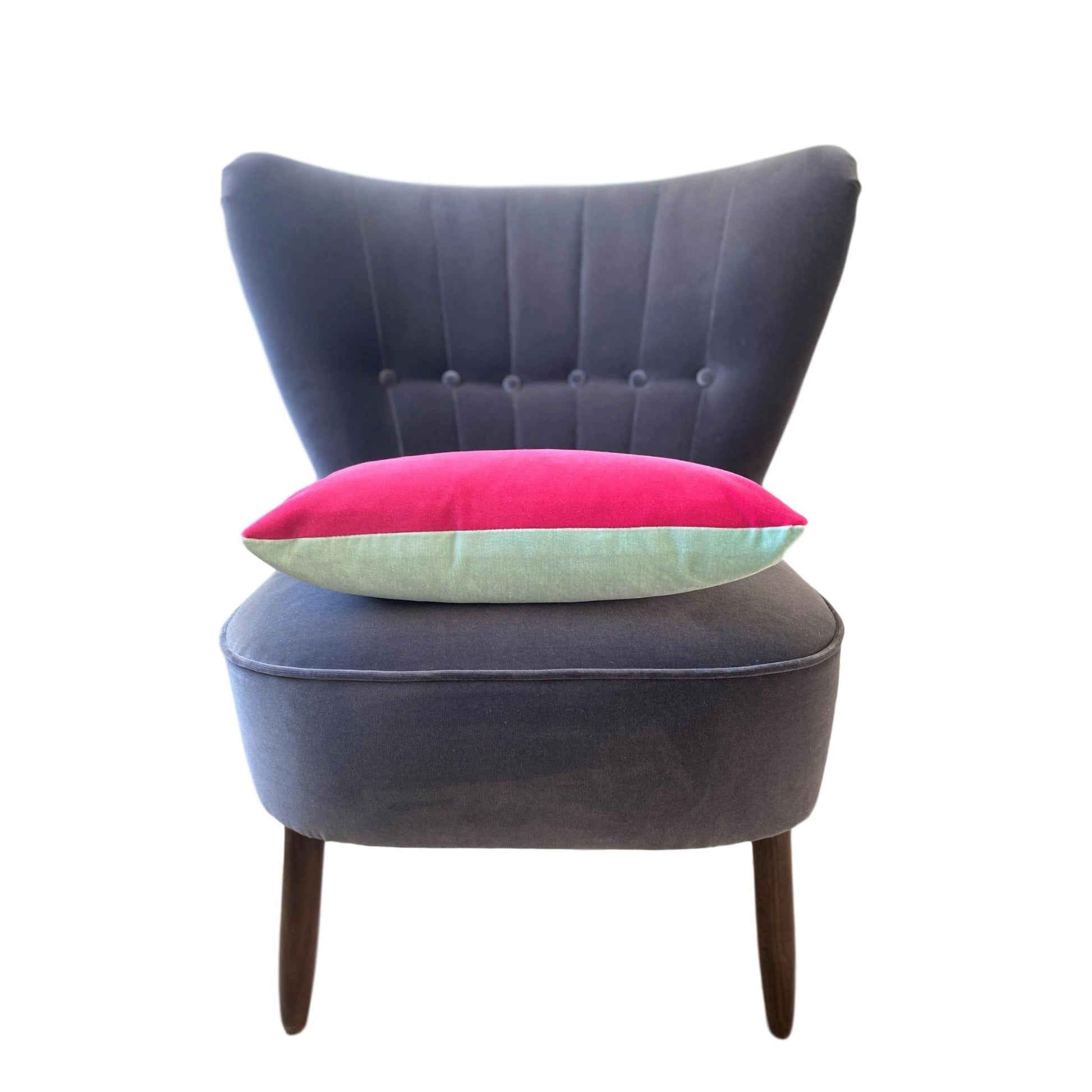 bright pink velvet cushion with duck egg by luxe 39