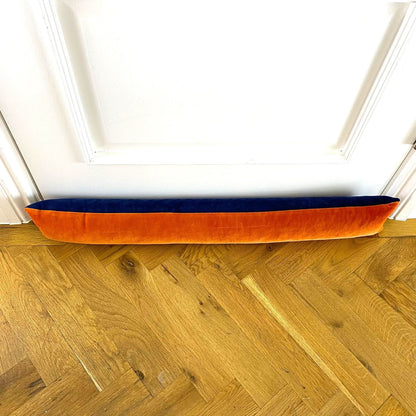 Burnt Orange Velvet Draft Excluder with Navy