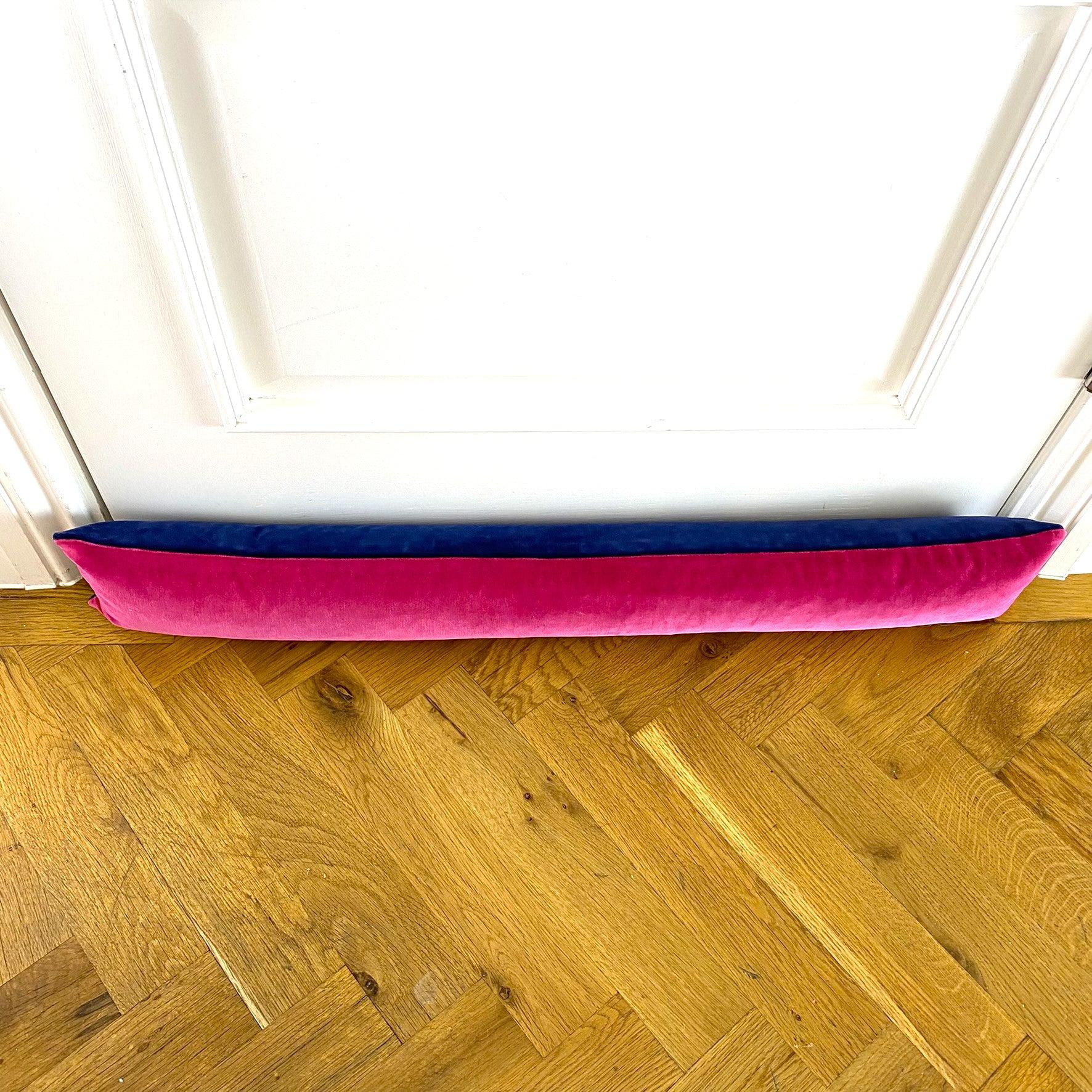draft excluder in Pink and Navy velvet Luxe 39