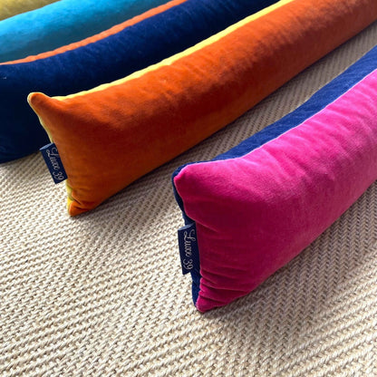 Burnt Orange Velvet Draft Excluder with Navy