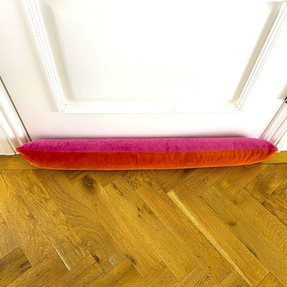 draught excluder in burnt orange with bright pink Luxe 39