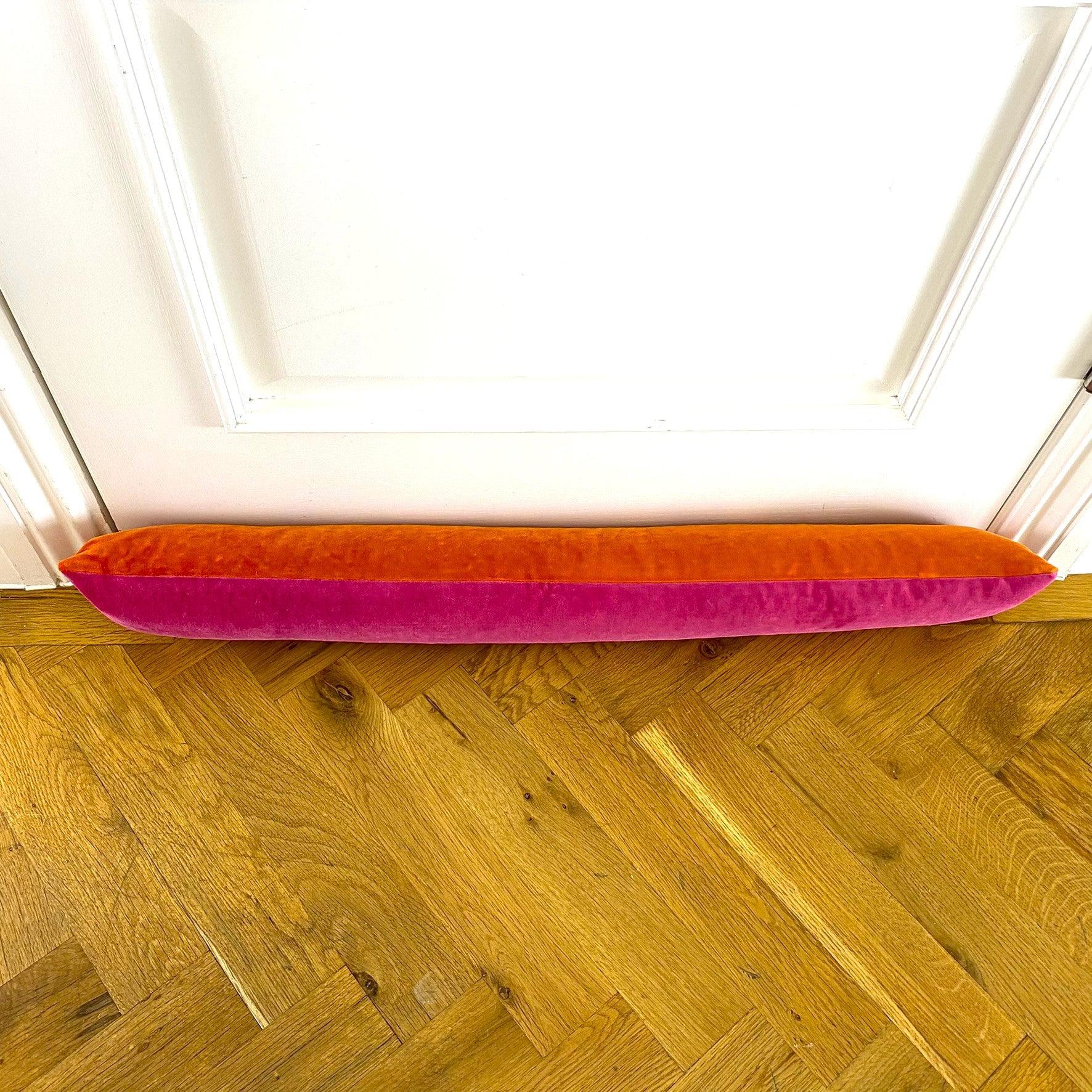draught excluder in burnt orange with bright pink Luxe 39
