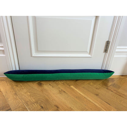 emerald green velvet draft excluder with navy