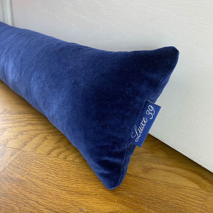 front door draft excluder in navy velvet