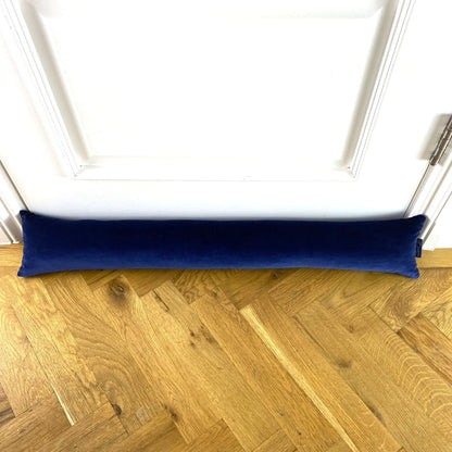 front door draft excluder in navy velvet