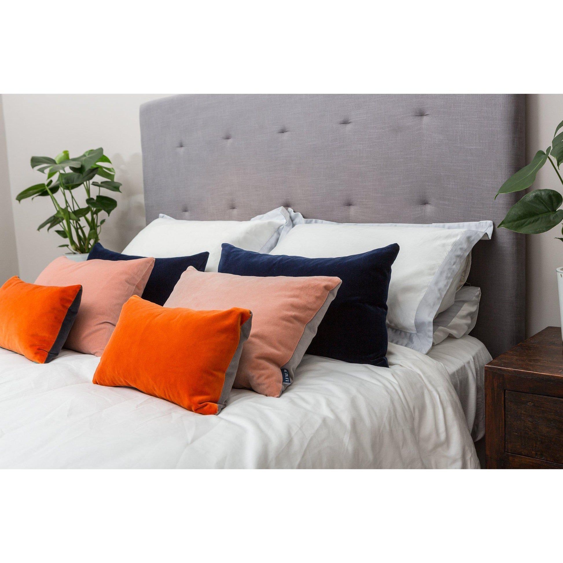 Silver Grey Velvet Cushion with Burnt Orange Luxe 39
