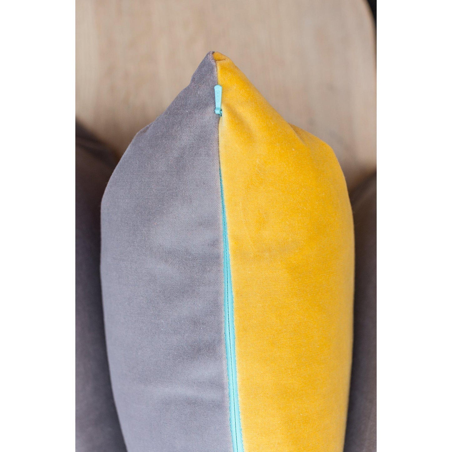 Silver Grey Velvet Cushion with Mustard Yellow Luxe 39