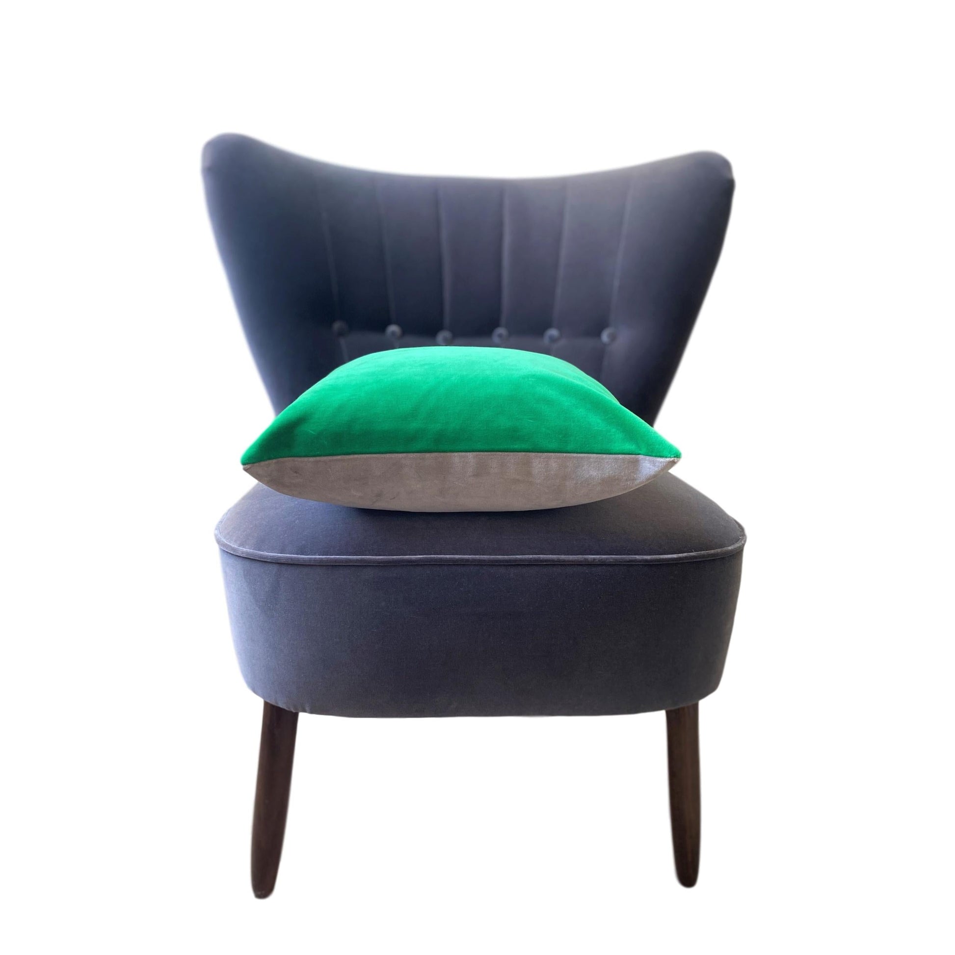 large grey velvet cushions with emerald green by luxe 39
