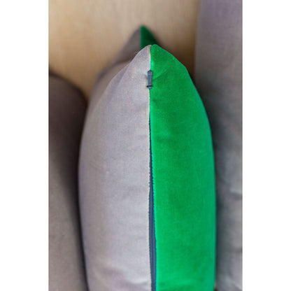 Silver Grey Velvet Cushion with Emerald Green Luxe 39