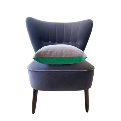 large grey velvet cushions with emerald green by luxe 39