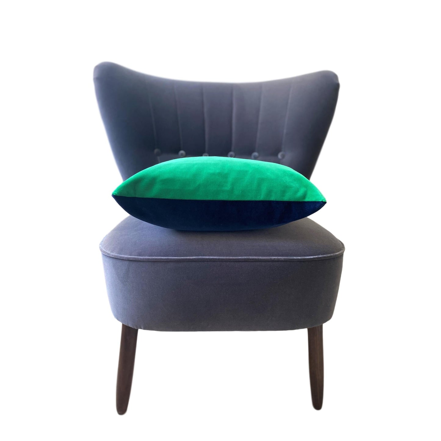 Navy Velvet Cushion Cover with Emerald Green