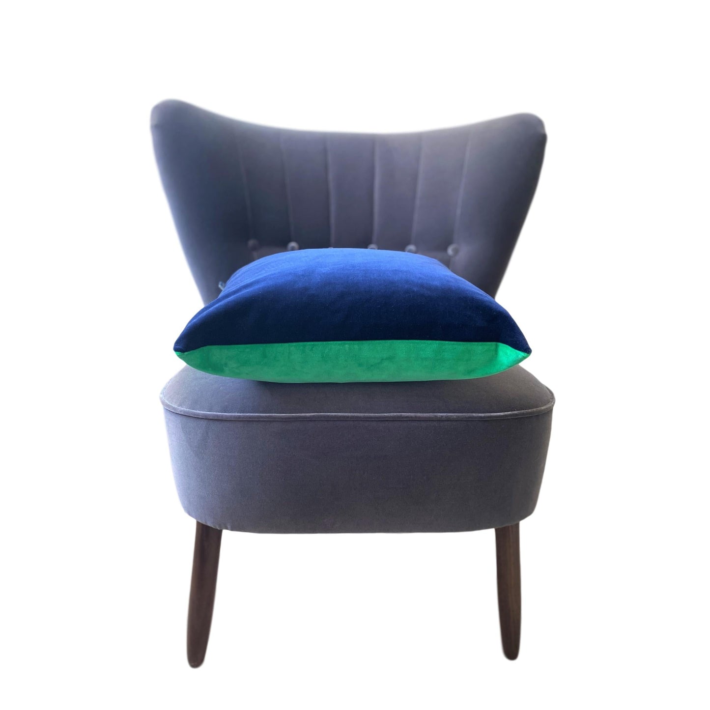 navy velvet cushion cover with emerald green by Luxe 39