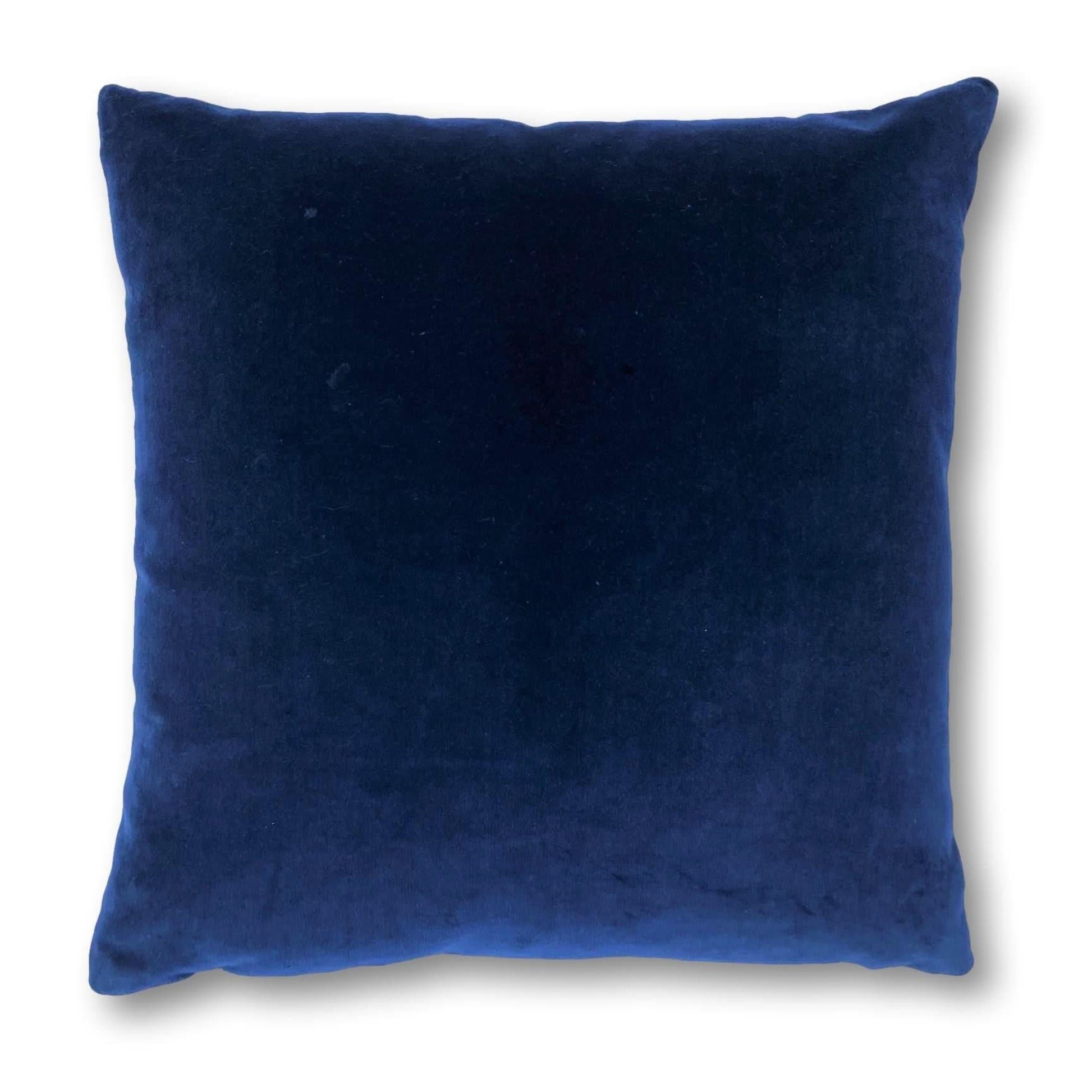 navy velvet cushion with a sage green velvet reverse