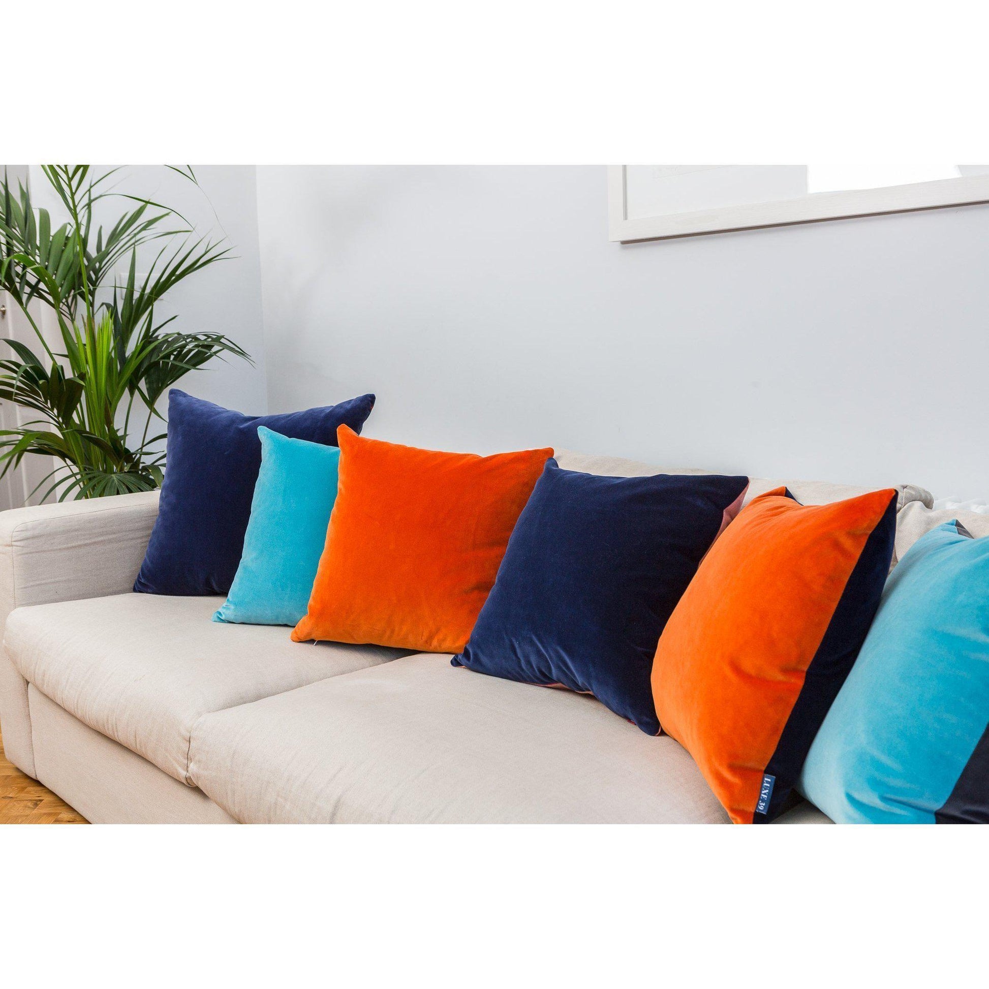 Navy Blue Velvet Cushion with Burnt Orange Luxe 39