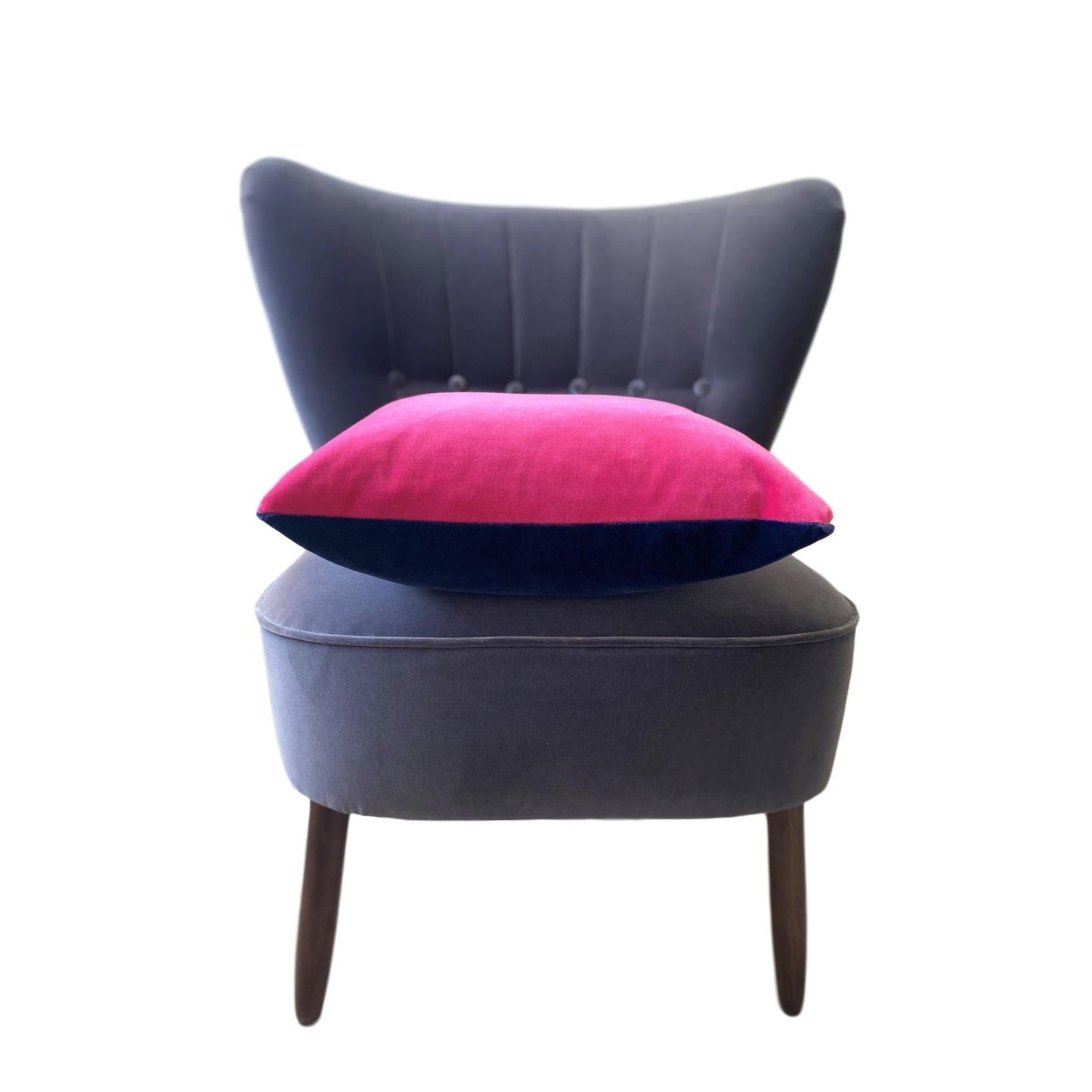 bright pink velvet cushion with navy by luxe 39
