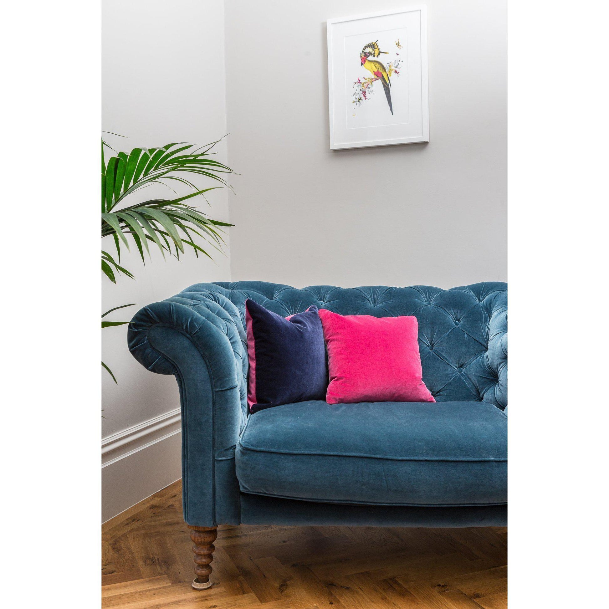 Navy Blue Velvet Cushion with Raspberry Pink Luxe 39