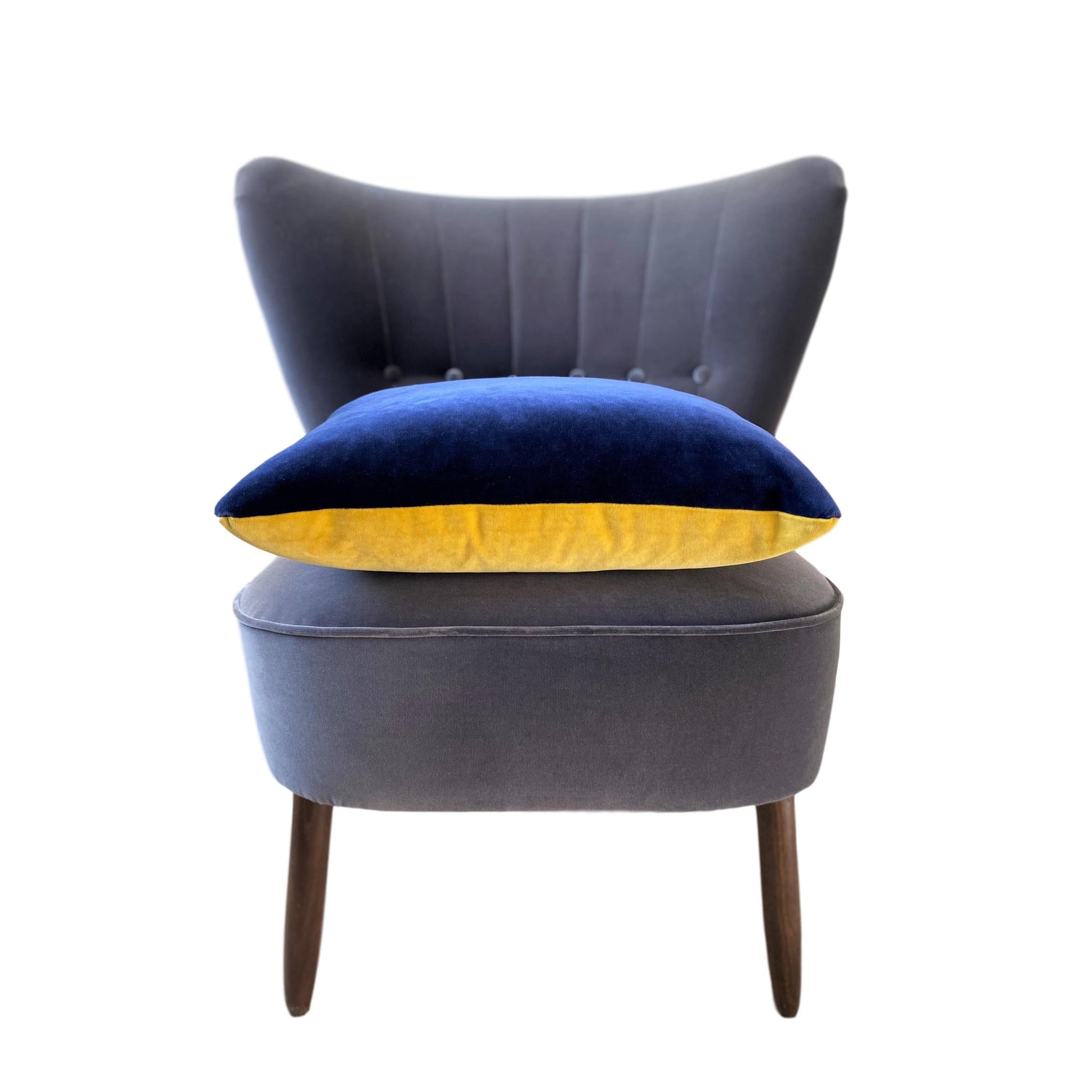 navy velvet cushion cover with mustard by Luxe 39