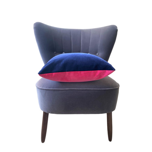 navy velvet cushion cover with bright pink by Luxe 39