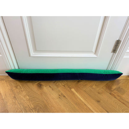 emerald green velvet draft excluder with navy
