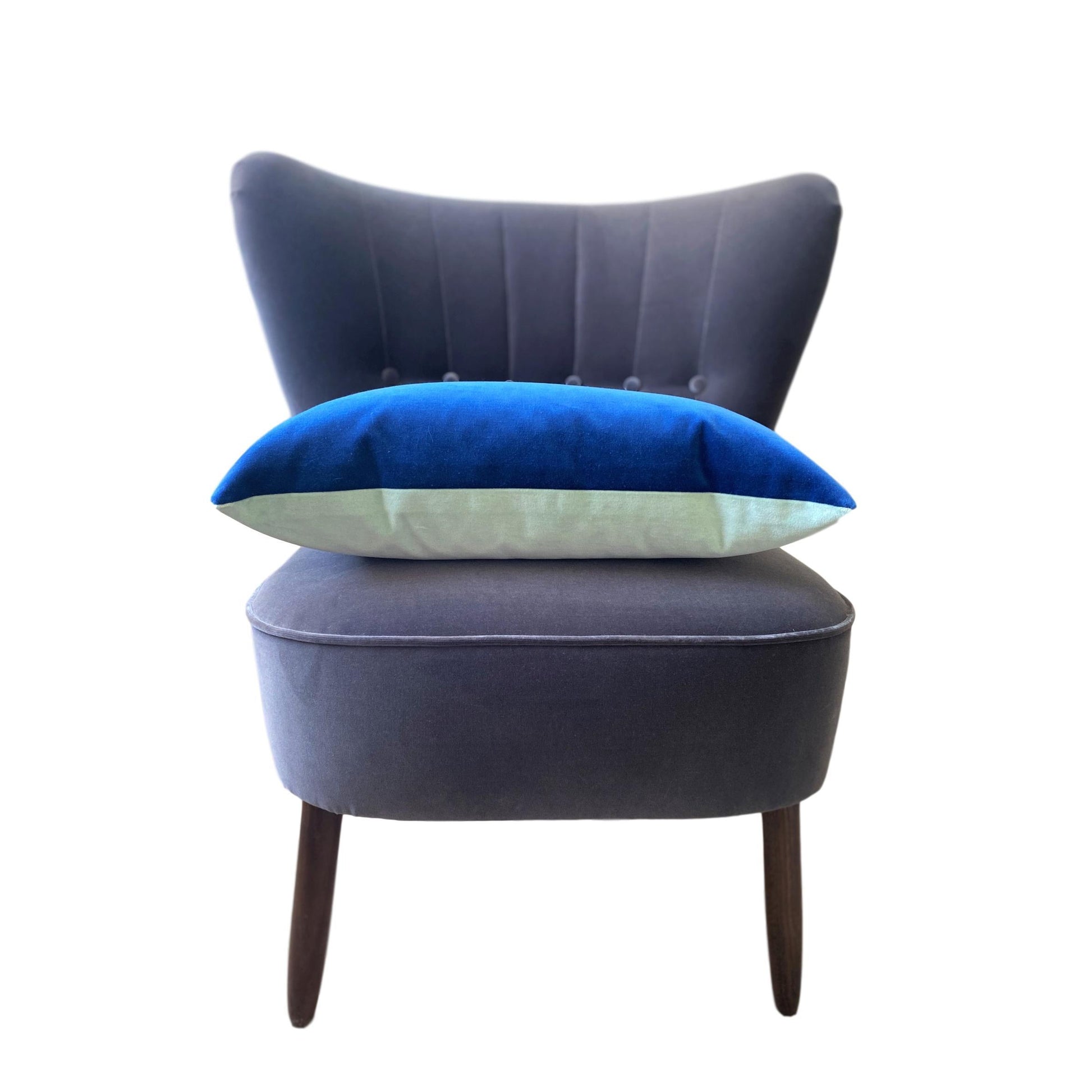 royal blue velvet cushion cover with duck egg by Luxe 39
