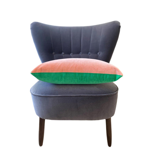 blush pink velvet cushion with emerald green luxe 39