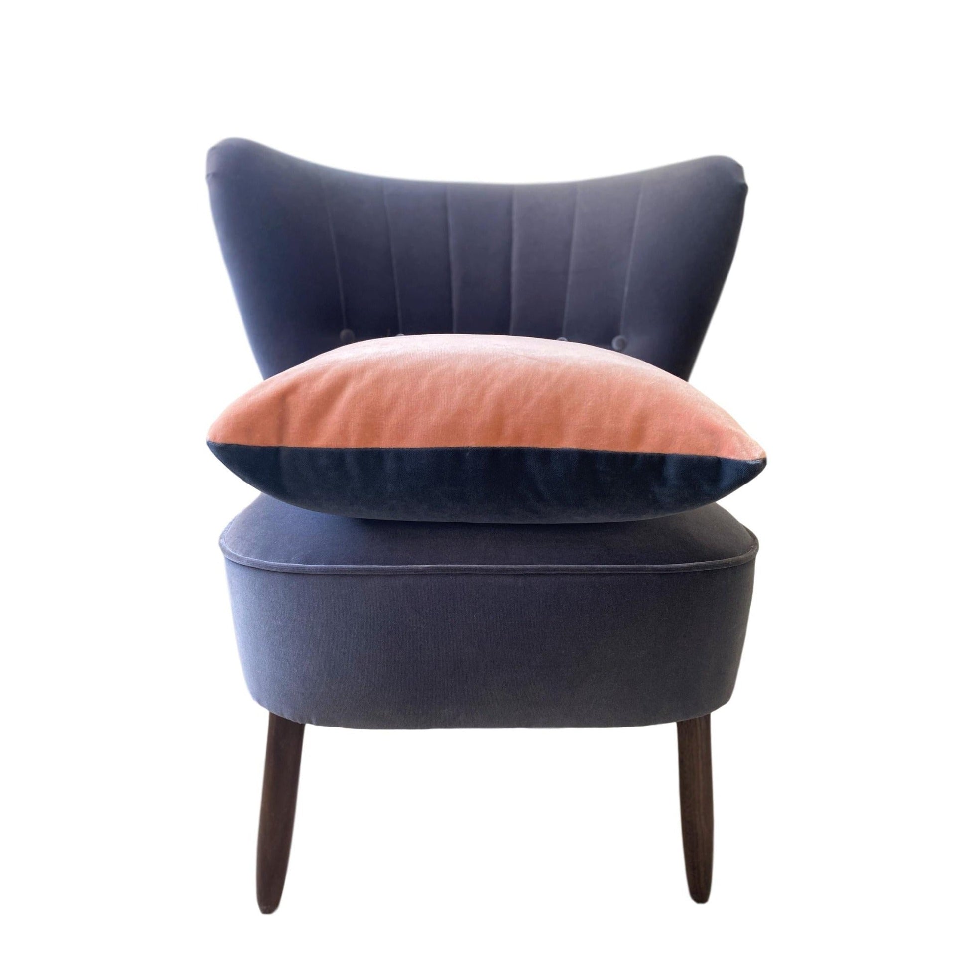 blush pink velvet cushion with dark grey luxe 39