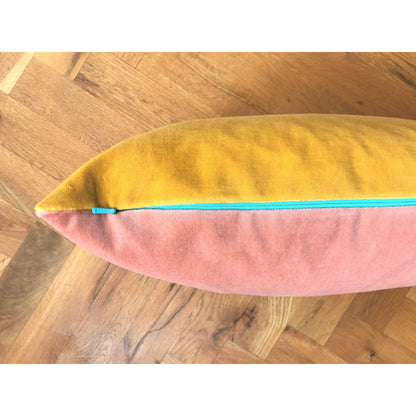 Blush Pink Velvet Cushion Cover with Mustard Yellow-Luxe 39