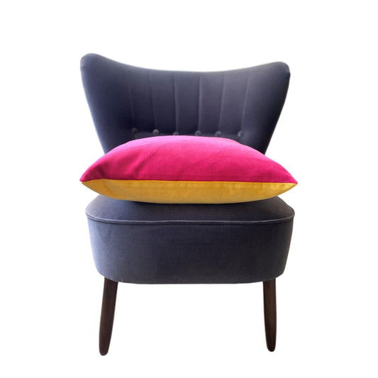 bright pink velvet cushion with mustard by luxe 39