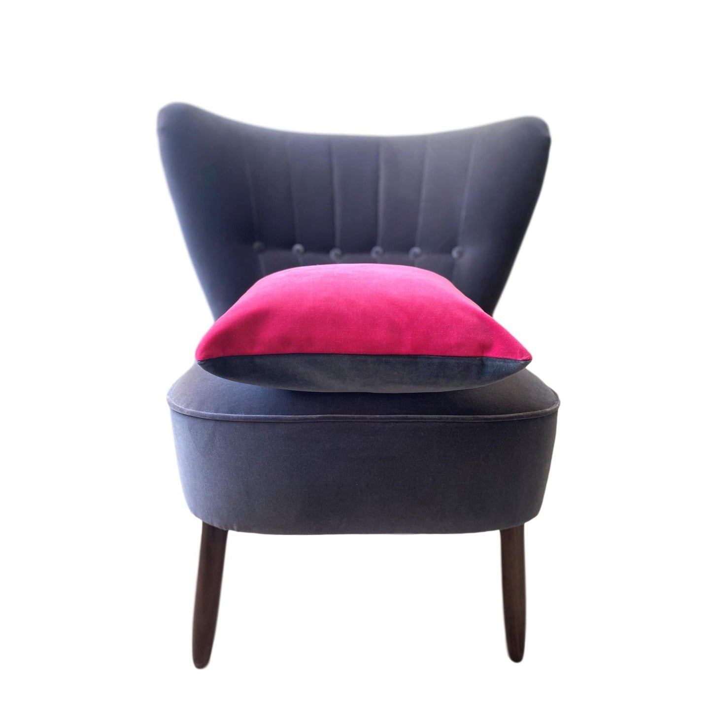 Bright Pink Velvet Cushion Cover with Dark Grey-Luxe 39