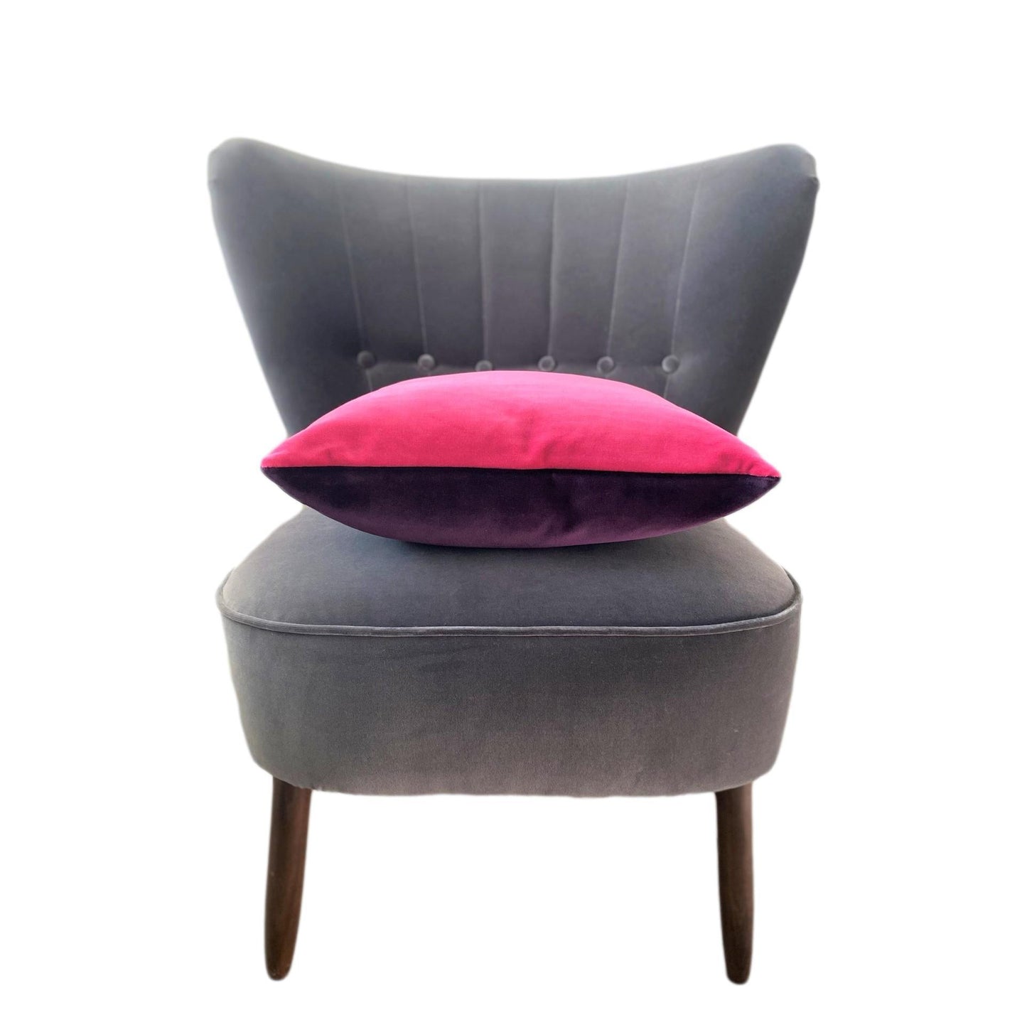 plum velvet cushion with bright pink by luxe 39