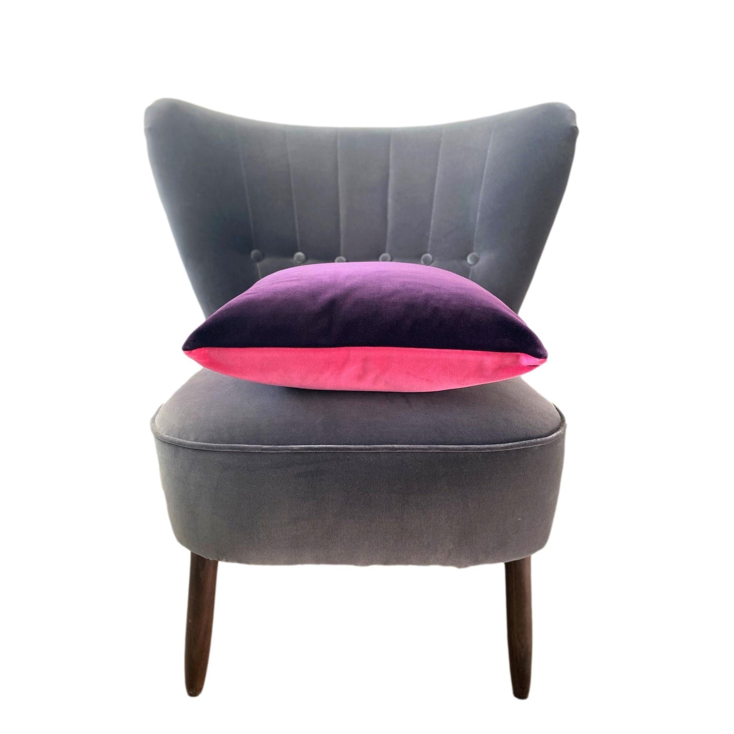 plum velvet cushion cover with bright pink