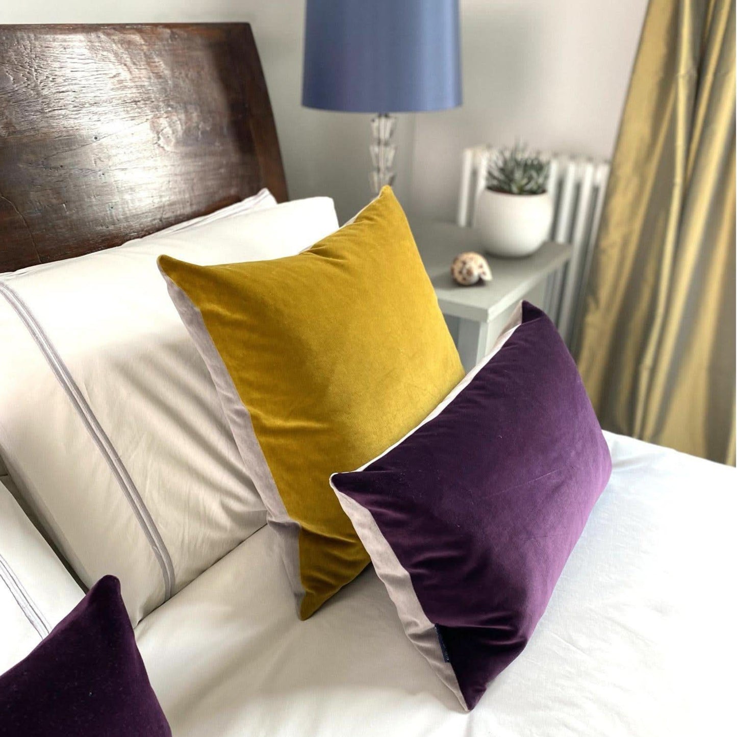 silver velvet cushion cover with purple by Luxe 39