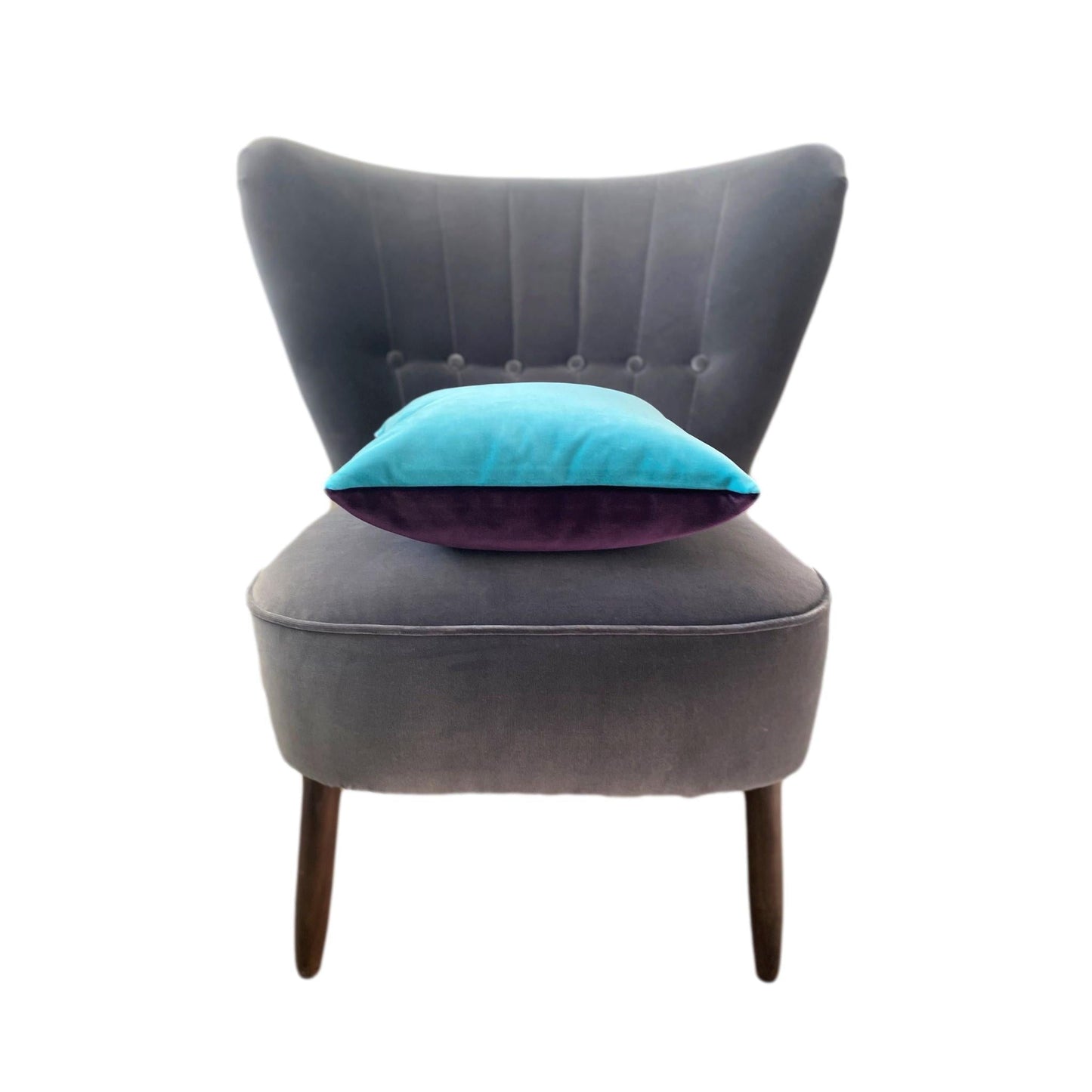 aubergine velvet cushion with turquoise by luxe 39