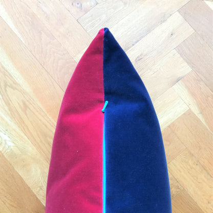 royal blue velvet cushion cover with bright pink velvet reverse
