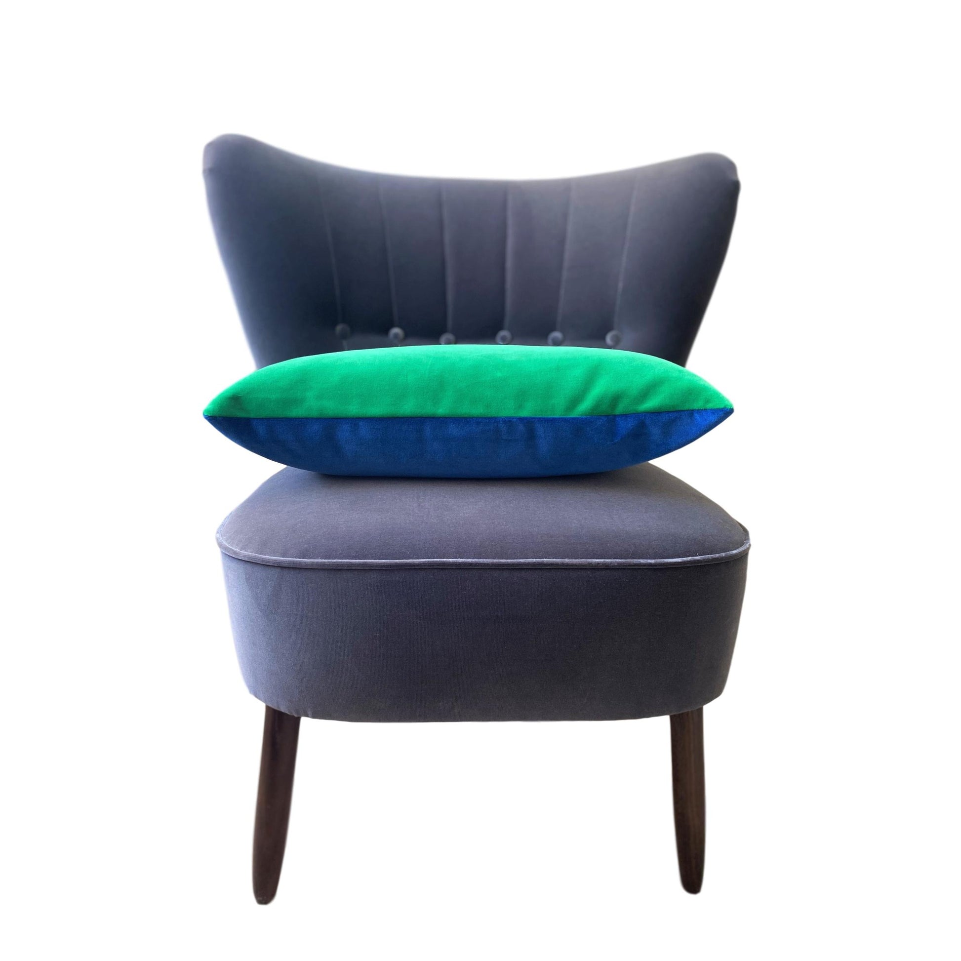 Large blue cushion with emerald green velvet reverse luxe 39