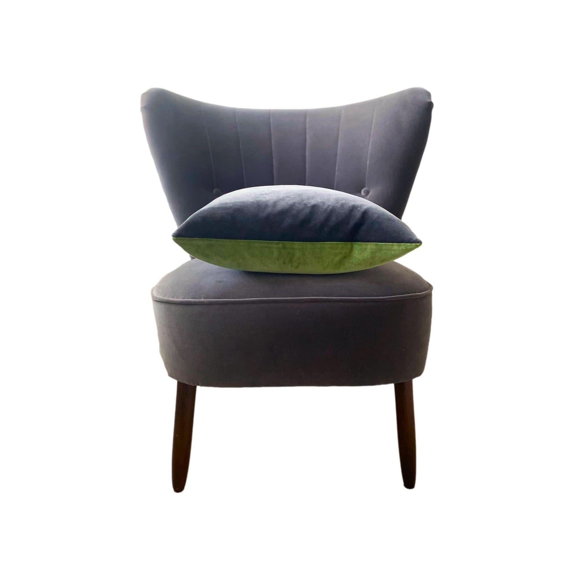 sage green and grey velvet cushion