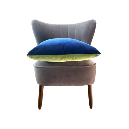 sage green pillows with navy velvet reverse